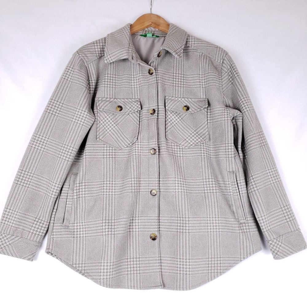 Dip Plaid Shirt Jacket Women Small Gray Button Front Shacket Long Sleeve Pockets - Picture 1 of 9